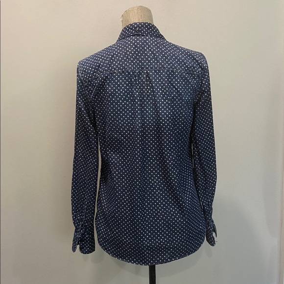 J.Crew Polka Dot Button Down Shirt Navy Cotton Denim Size 6 Women’s - Picture 7 of 14